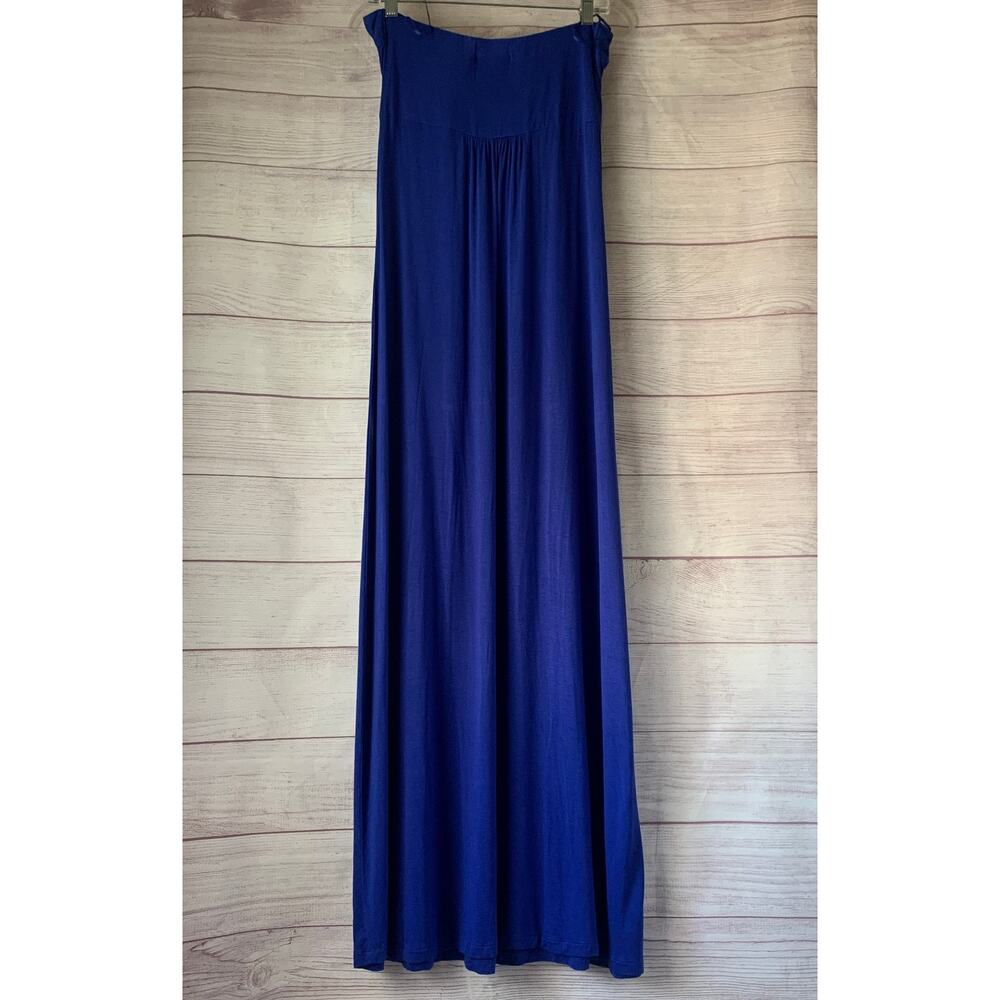 Design History Royal Blue Strapless Maxi Dress Wood Beaded Neckline Size Missy M - Picture 5 of 14